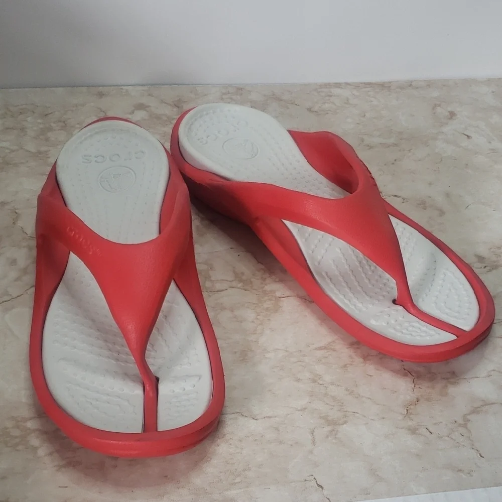 CROCS Women's Red and White Sandals